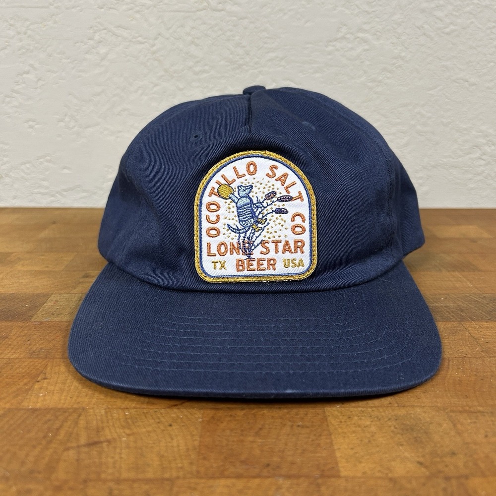 Rare Ocotillo Salt Co Lone Star Beer Armadillo Patch Hat Navy Leather Strapback